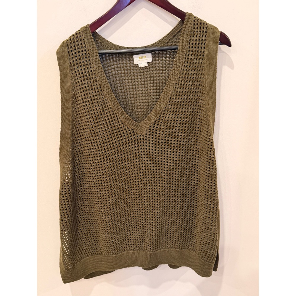 Maeve Anthropologie Olive Green Crochet Mesh V-Neck Sweater Vest 3X EUC